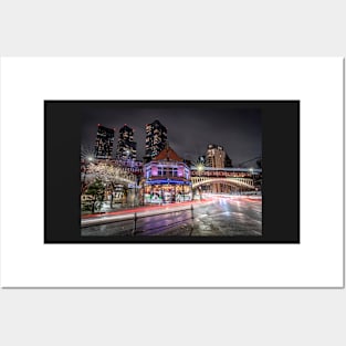 Manchester Night View with Light Trails and Atlas Bar Posters and Art